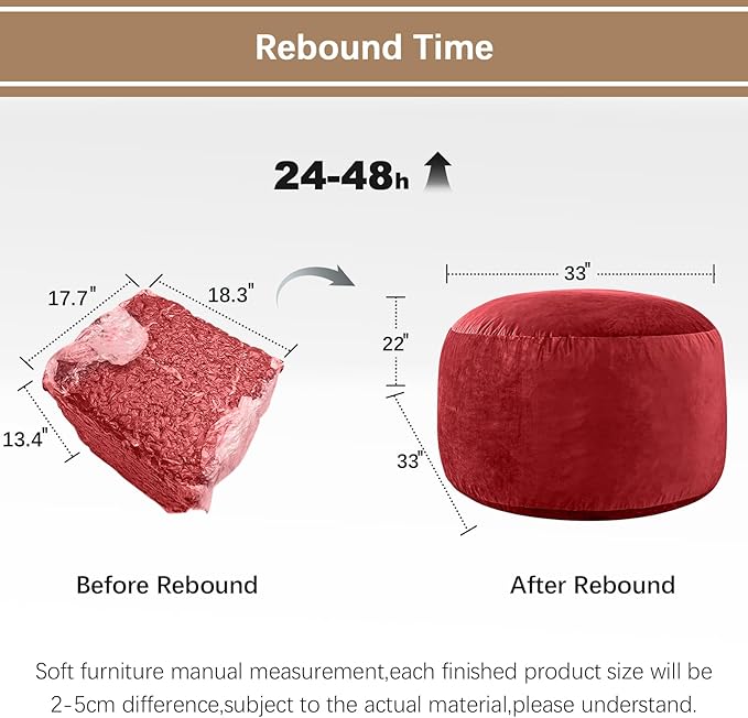 Bean Bag Chairs for Adults - Memory Foam Furniture BeanBag Chair - Kids/Teens Sofa with Soft Micro Fiber Cover - Round Fluffy Couch for Living Room Bedroom College Dorm - 3 ft, Red-Ruum Studio Home