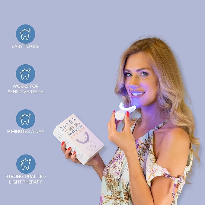 SPARX Wireless Teeth Whitening Kit with LED Light for Sensitive Teeth Remove Stains Like Coffee, Smoking, Wine. Whiten Smile for Long Lasting Results, Includes 3 Gel Syringes, 1 Dual LED Mouthpiece-Ruum Studio Home