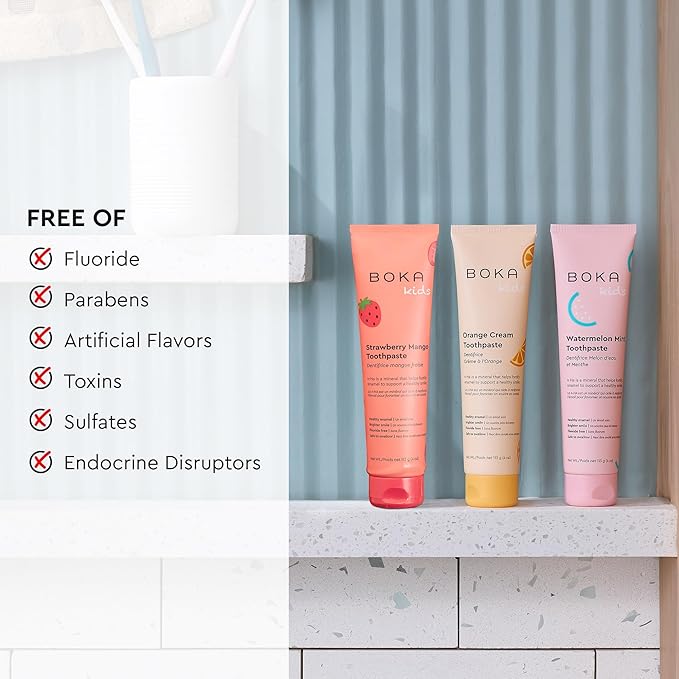 Boka Fluoride Free Toothpaste Nano Hydroxyapatite Toothpaste - Orange Cream, Watermelon Mint, Strawberry Mango Flavor, 4 oz 3Pk US Manufactured-Ruum Studio Home