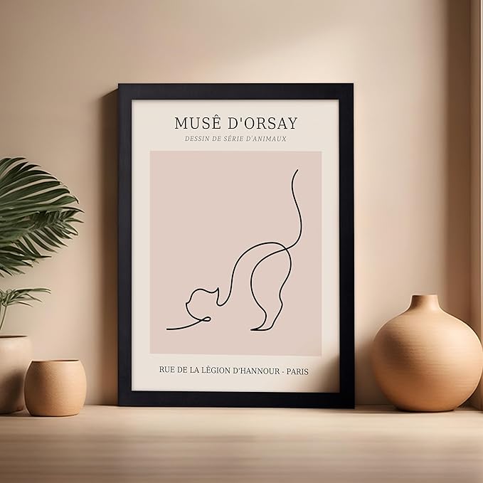 Poster Master Vintage Poster - Retro One Line Cat Drawing Print - Cat Art - Minimal Gift for Men, Women, Animal Lover - Abstract Wall Decor for Home, Office, Bedroom, 16x20 Black Framed-Ruum Studio Home