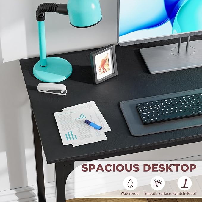 PayLessHere | 39 Inch Computer Desk | Black | Office Desk with Metal Frame, Adjustable Feet | Water-Resistant, Scratchproof Surface | Sturdy Writing Table for Home Office or Study | Pack of 1-Ruum Studio Home