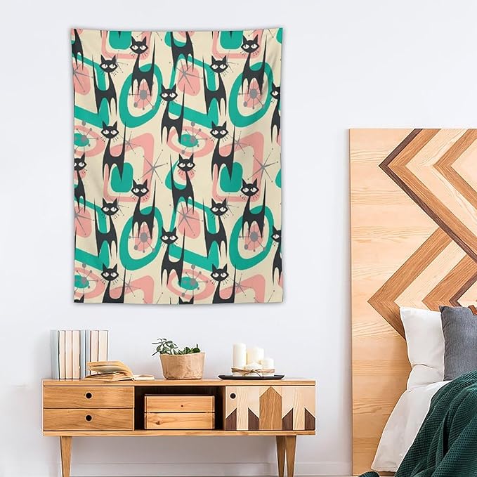 ICMOLYYENLO Boho Medieval Cat Tapestry, Abstract Atomic Starburst Geometric Aesthetic Art Wall Hanging For Bedroom Living Room Dormitory 50x60 Inches-Ruum Studio Home