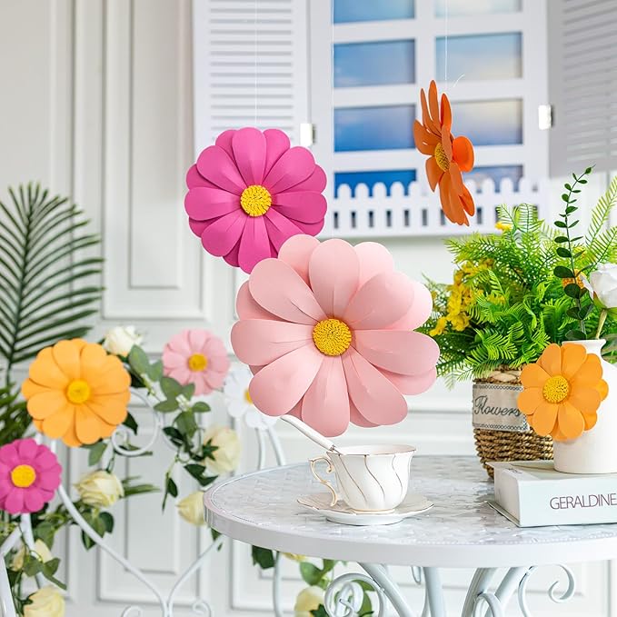 Paper Flowers Decorations for Wall, 3D Handmade Artificial Flowers for Wall Decorations, Pink Orange White, for Baby Girl Nursery Room Bulletin Board Decoration-Ruum Studio Home