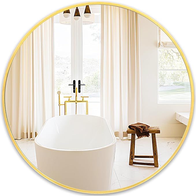 Fabuday Large Round Mirror for Wall 36 Inch Gold - Huge Circle Mirror Bathroom, Living Room, Bedroom, Hallyway, Matte Frame Metal Mirrors-Ruum Studio Home