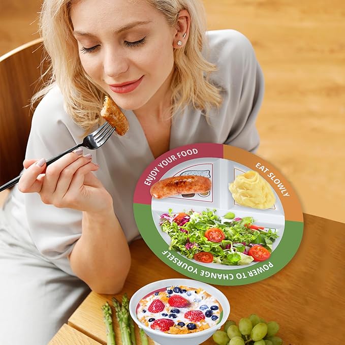 4 Pcs Portion Control Plates & Bowls Set (9 Inch), Self-Measuring for Weight Loss, Gastric Bypass, LapBand, Diabetes, & Healthy Diets, Divided Nutrition Plates for Adults & Children-Ruum Studio Home