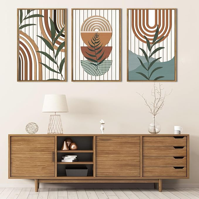 Large Boho Mid Century Wood Wall Art Set,Modern Geometric Leaves Artwork Bohemian Wall Sculptures,Abstract Minimalist Wooden Wall Decor for Living Room Bedroom Office-16 x24 x3-Ruum Studio Home
