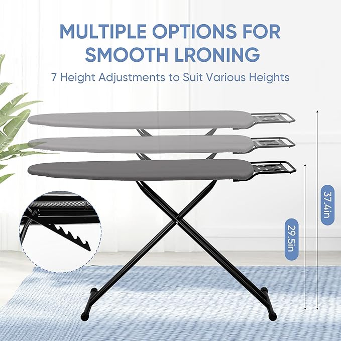 Full Size Ironing Board 47" X 15" with Heat Resistant Cover and Thicken Felt Pad, Safety Iron Rest, Anti-Skid Feet, Height Adjustable, Heavy Duty-Ruum Studio Home