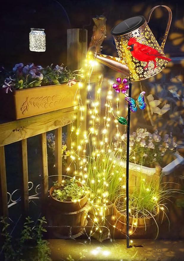 Solar Lights Outdoor Decorative, 39.4'' Metal Solar Watering Can Lights with Red Cardinal, Waterproof Garden Stake for Yard Lawn Patio Pathway Landscape, Gardening Gifts for Mom Grandma Women-Ruum Studio Home
