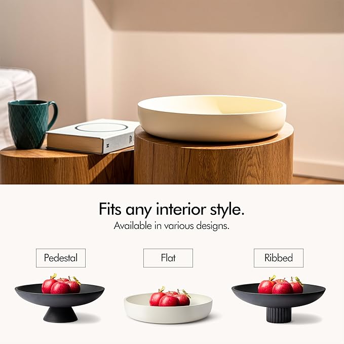 KIVY Concrete Fruit Bowl for Kitchen Counter - Large Decorative Bowl for Home Decor - Modern Key Bowl for Entryway Table - Pedestal Bowl - Fruit Basket for Home Decor - Black Fruit Bowl Decor-Ruum Studio Home