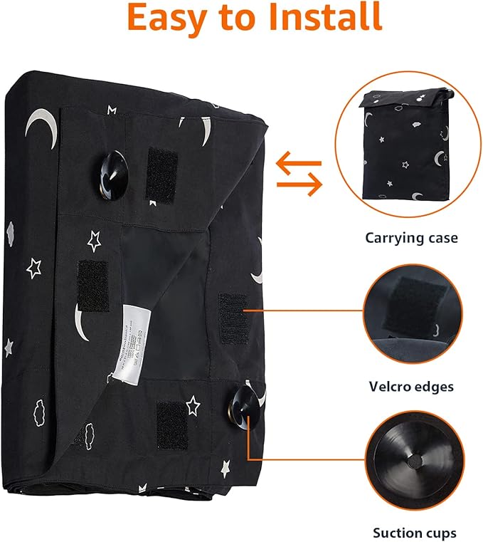 Amazon Basics Portable Blackout Curtain Shade with Suction Cups, 50" W x 78" L, 1-Pack, Moon and Stars-Ruum Studio Home