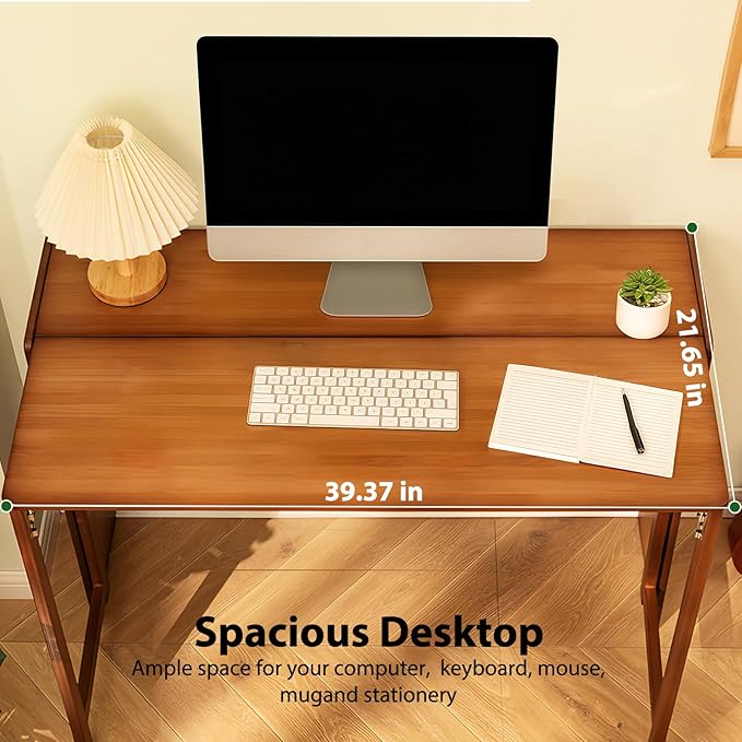 39.37" Bamboo Folding Desk,Space-Saving Computer Desk for Small Spaces, Foldable Study Table for Bedroom, Home Office, Dorm, Apartment (Brown)-Ruum Studio Home