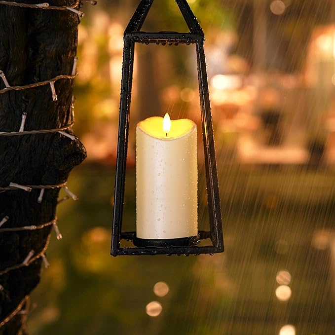 Homemory Outdoor Waterproof Flameless Candles, LED Candles, Battery Operated Candles with Remote and Timers, Electric Fake Plastic Pillar Candles, Dark Ivory, D3 H4 5" 6" 8" 8", Set of 5-Ruum Studio Home