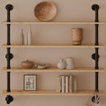 Industrial Pipe Wall Shelves Shelving with Real Wood Plank,48 Inches Floating Shelf for Wall Farmhouse Book Shelves Dark Brown 4 Tier for Kitchen,Living Room Decor and Bar Shelving-Ruum Studio Home