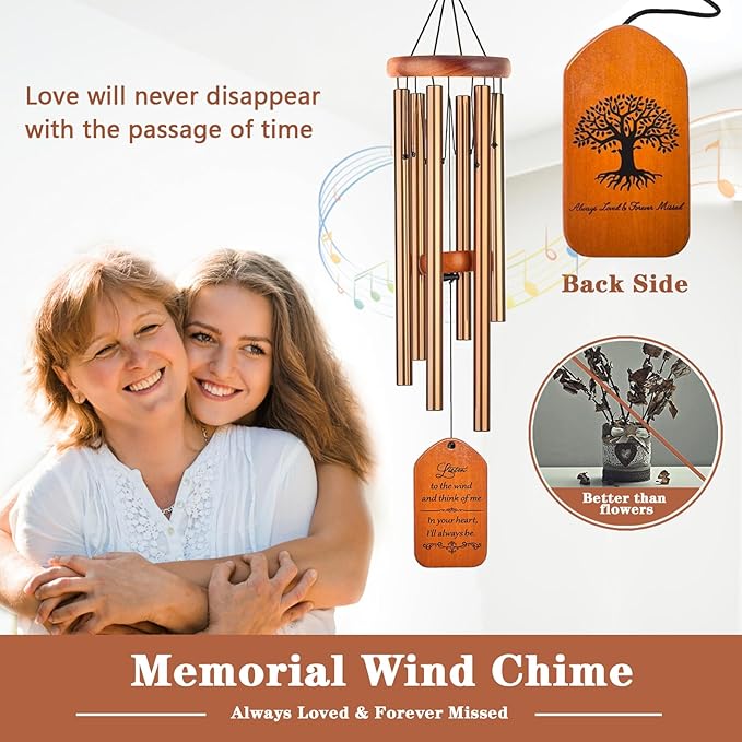Memorial Gifts, 30" Wooden Sympathy Wind Chimes for Loss of Loved One, Memorial/Bereavement/Condolence/Funeral Gifts for a Loved One Mother Father Miscarriage-Ruum Studio Home