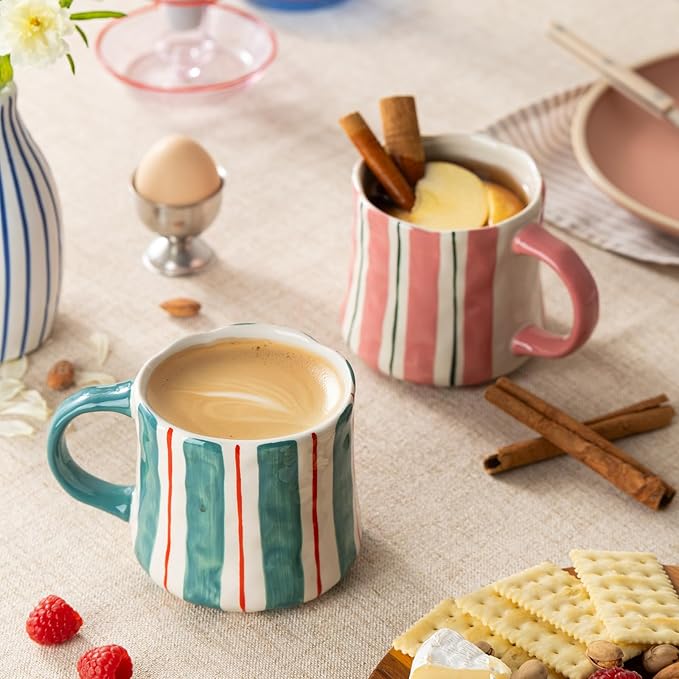 Vibrant Striped Ceramic Coffee Mug - Unique Green Design, 12oz, Microwave & Dishwasher Safe, Perfect for Daily Brews tea or coffee-Ruum Studio Home