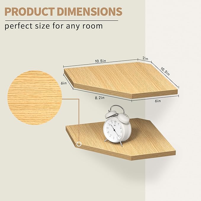 Corner Shelf Wall Mount, Floating Corner Shelves, Set of 2 Corner Wall Shelf Organizer, Rustic Wood Wall Storage Display Shelves for Living Room Bedroom Bathroom Kitchen, Rustic Brown, Oak-Ruum Studio Home