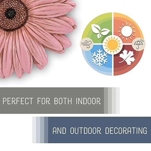NAT & Jules Gerbera Daisy Flower Shaped Dimensional Indoor Outdoor 12 inch Cast Resin Decorative Garden Stepping Stone, Patio, Walkway Sculpture Yard Art, Pink-Ruum Studio Home