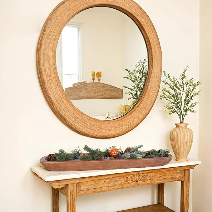 Athaliah Wooden Dough Bowl, Hand Carved Rustic Long Wood Dough Bowls for Decor, Vintage Decorative dough bowl for Table Centerpiece (30 Inch-Brown)-Ruum Studio Home