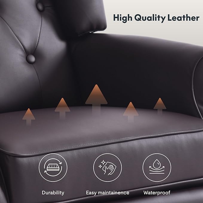 Softa Recliner Chair for Adults, Mid Century Wingback Pushback Accent Chair with Rivet Decoration, Tufted Upholstered Single Sofa Armchair for Living Room, Bedroom, Study (PU, Brown)-Ruum Studio Home