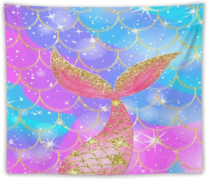HZOHNAGO Mermaid Scales Tapestry Colorful Shiny Scales Mermaid Tail Pattern Printed Wall Tapestry Wall Hanging for Bedroom Living Room Dorm 60" W x 50" H-Ruum Studio Home