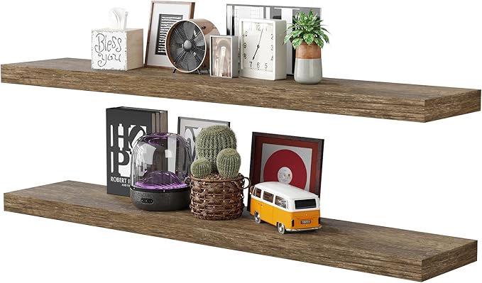 BAMEOS Floating Shelves,Wall Mounted Wooden Shelves with Invisible Brackets Set of 2, Hanging Wall Shelves Decoration for Bedroom, Bathroom, Living Room and Kitchen-Ruum Studio Home