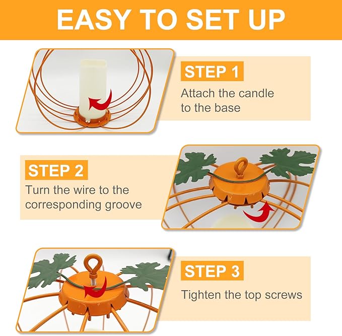 Halloween Metal Pumpkin Candle Holder, 3 Pcs Light up Orange Pumpkin Lantern with LED Flickering Yellow Candle Lights Build in Timer for Thanksgiving Halloween Harvest Fall Home Decor-Ruum Studio Home