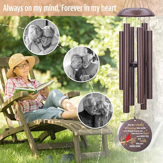 Personalized Memorial Wind Chimes Outdoor, Cardinal Commemorative Gifts for Loss of Loved One, 36Inch Customized Sympathy Wind Chimes Deep Tone, Condolences Gifts for Funeral-Ruum Studio Home