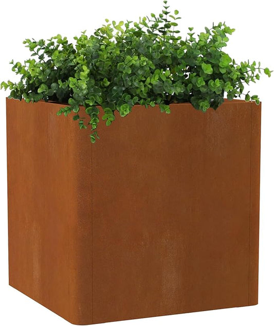 Corten Steel Large Square Planter 26"x26"x26, Cube Metal Planter Pot with Drainage Holes for Outdoor, Large Flower Pots for Patio Deck and Yard-Ruum Studio Home