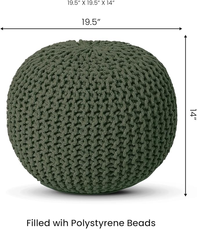 REDEARTH Round Hand Knitted Pouf - Foot Stool Bean Bag Ottoman - Cord Boho Pouffe - Poof Accent Beanbag Footrest for Living Room - Bedroom - Patio - Lounge (19.5"x19.5"x14") - Olive-Ruum Studio Home
