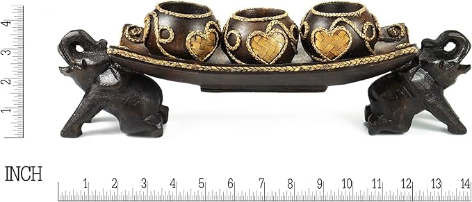 Thai Elephant Tray Carved Rain Tree Wooden Candle Holder-Ruum Studio Home