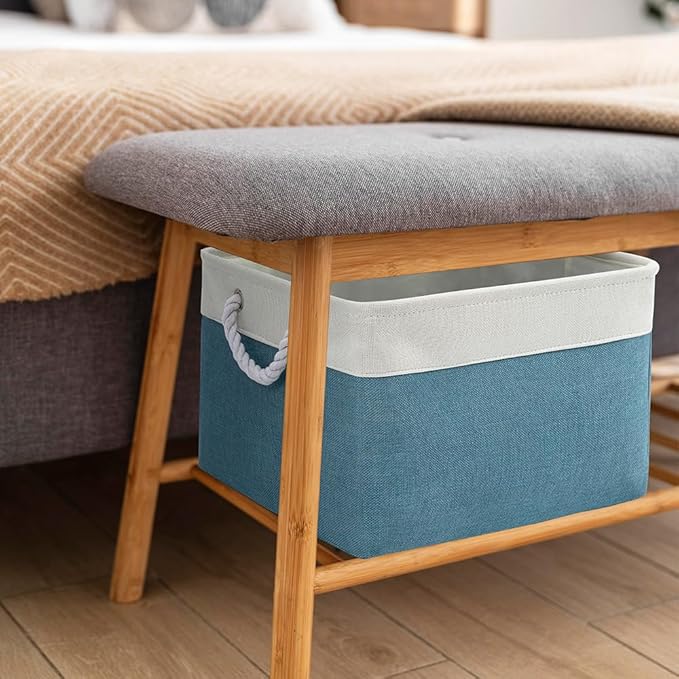 Storage Basket for Organizing - 17X15X12 inch 2 Pack Canvas Storage Bin for Shelves, Fabric Storage Cubes for Cloth Decorative Books Nursery (White & Green)-Ruum Studio Home