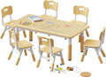 Brelley Kids Table and 6 Chairs Set, Height Adjustable Toddler Desk and Chair Set, Graffiti Desktop, Classroom/Daycare/Home, Children Multi-Activity Table for Ages 2-8-Ruum Studio Home