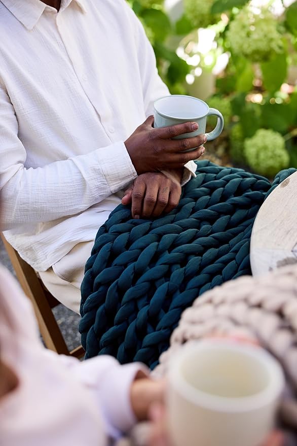 Nuzzie Chunky Knit Weighted Blanket - Breathable, Cooling, Hand Made Knit Throw Blanket for Sleep - Machine Washable, Stylish Decor Design (Dusty Blue, Queen | 28lbs | 80"x80")-Ruum Studio Home
