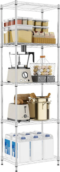 5 Tiers Shelf Metal Storage Shelves Wire Rack Closet Organizers with Wheel for Garage Kitchen Bathroom Laundry Chrome 11.8" D x 17.7" W x 55" H-Ruum Studio Home