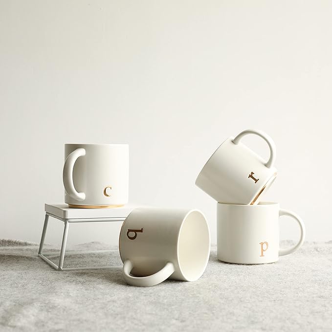 COLLECTIVE HOME - Monogram Ceramic Mugs, 15 oz Golden Initial Coffee Cups, Elegant Alphabet Tea Mugs, Elegant Personalized Mug with Gift Box, Luxurious Cups for Office and Home (c)-Ruum Studio Home