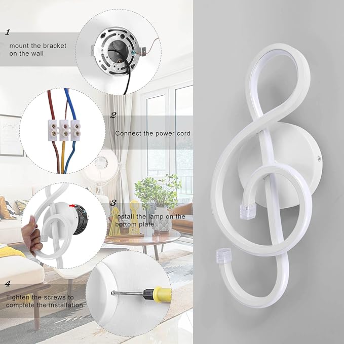 XEYOU 22W Modern Wall Sconce Lighting Indoor LED Creative Wall Light Fixture Music Symbol Art Decoration Wall Lamp for Living Room Bedroom Stair Corridor, White 6000K-Ruum Studio Home