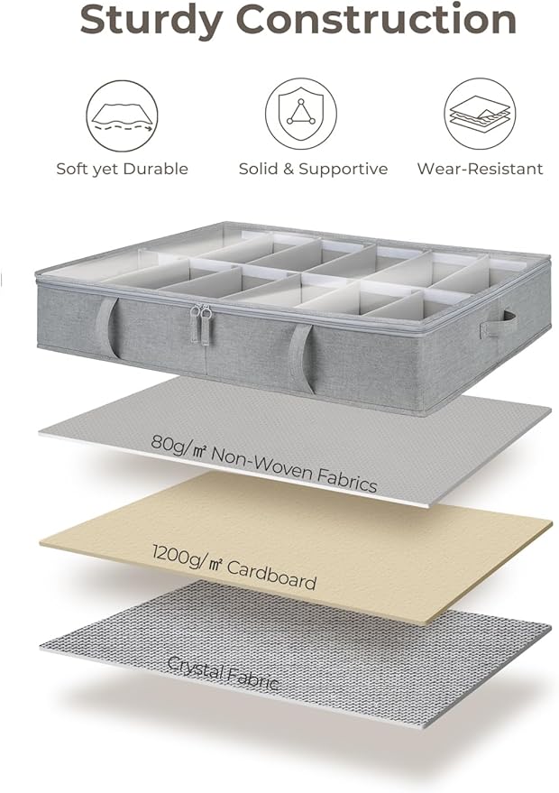 StorageWorks Under Bed Shoe Storage Organizer, Underbed Shoes Container with Adjustable Dividers, Shoe Storage Basket with Cover, Grey, 2-Pack, Space-Saving Shoe Box Fits up to 24 Pairs-Ruum Studio Home