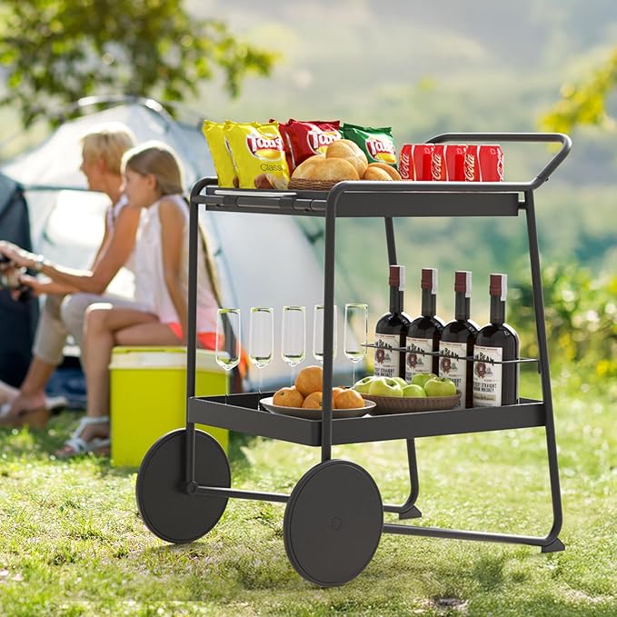 Outdoor Grill Cart Table with Extra-Large Wheel, 24" x 16" Removable Tray & Ergonomic Handle, Indoor and Outdoor Pizza Oven Table for Garden Patio BBQ Kitchen Food Prep Cart for Party-Ruum Studio Home
