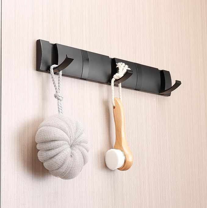 Folding Coat Hooks, Wall Mounted Coat Rack with 5 Retractable Hooks, Heavy Duty Towel Rack for Bathroom Wall Hook for Hanging Clothes Bathrobe, Stainless Steel Coat Hanger for Entryway(Black)-Ruum Studio Home