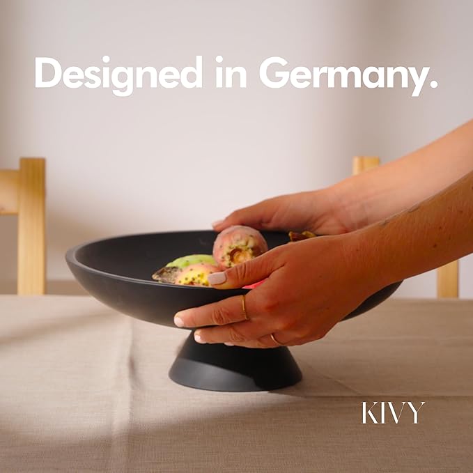 KIVY Concrete Fruit Bowl for Kitchen Counter - Large Decorative Bowl for Home Decor - Modern Key Bowl for Entryway Table - Pedestal Bowl - Fruit Basket for Home Decor - Black Fruit Bowl Decor-Ruum Studio Home