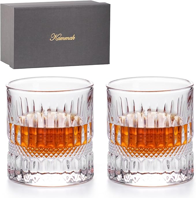 KAMMAK Whiskey Glass Set of 2, 7.05oz Old Fashioned wine Glass for Scotch, Cocktails, Rum, Vodka in Bar And Party Gifts for Men, Whisky Lovers, Wedding, Anniversary, Birthday-Ruum Studio Home
