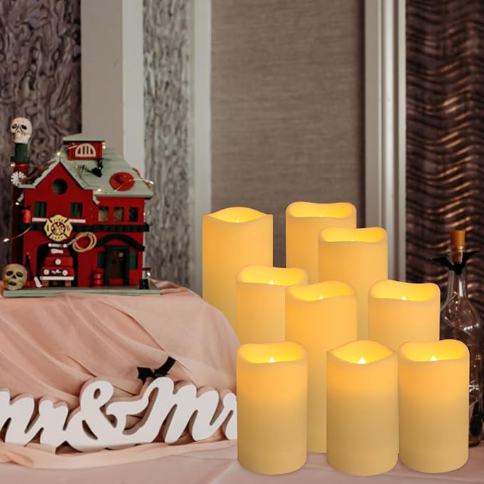 Set of 24 Waterproof Outdoor Flameless Candles,Realistic LED Candles with 4 Remote and Timer,(H 4" 5" 6" x D 2.2"),for Halloween Wedding Festival Decor.