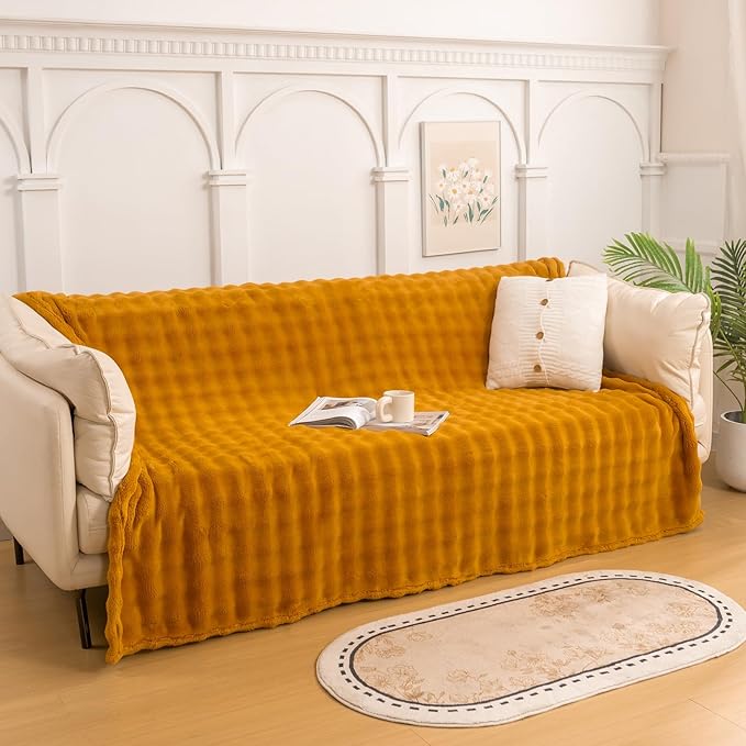 YUSOKI Luxury 3D Bubble Throw Blanket 2lb,All Ages,Home Decoration, (Gold,50 * 60inches)-Ruum Studio Home