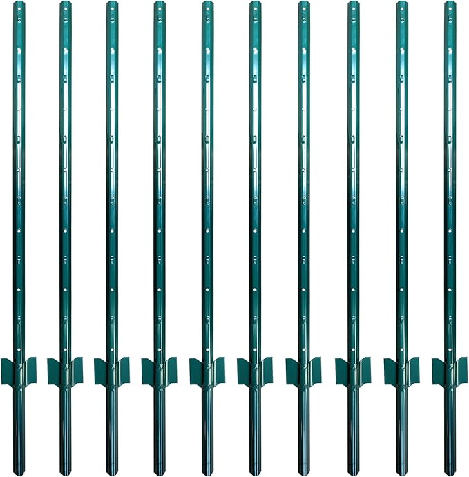 ARIFARO Fence Posts 4 Feet Sturdy Duty Metal Fence Post, Pack of 10, No Dig Garden U Post for Wire Fencing Steel Post for Yard, Outdoor Wire, FP-4FT-Ruum Studio Home
