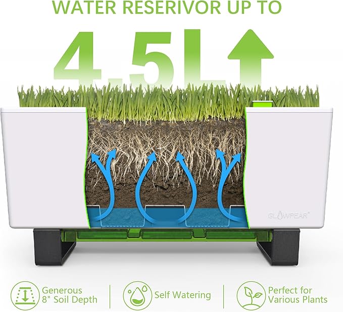 Glowpear Self-Watering Mini Bench Planter - 23.6" in Pot, Free Standing, UV Stable, Scalable, Indoor | Outdoor Pot with Water Gauge, for Home Kitchen Windowsill Gardening-Ruum Studio Home