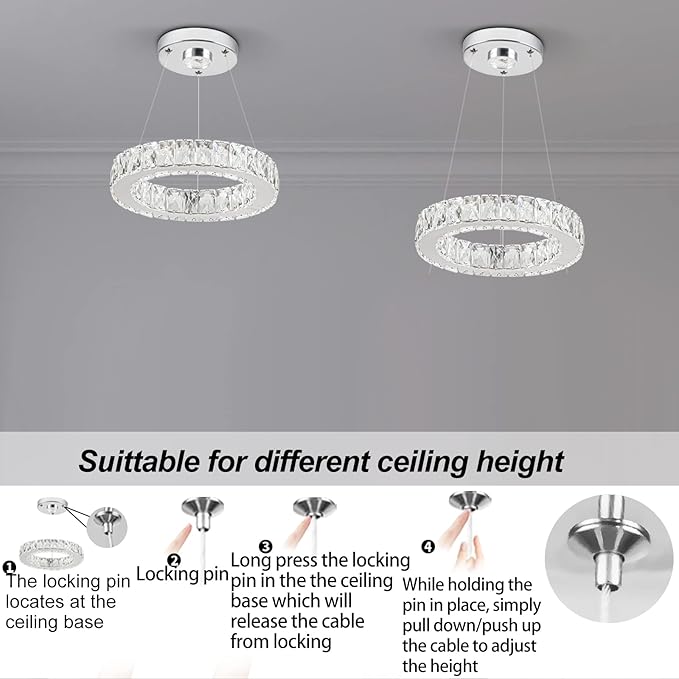 11.8" Crystal Chandelier LED Round Flush Mount Ceiling Light Fixture Modern Hanging Pendant Lighting Mini Ring Chandeliers for Dining Room Kitchen Island Hallway Bathroom (Cool White)-Ruum Studio Home