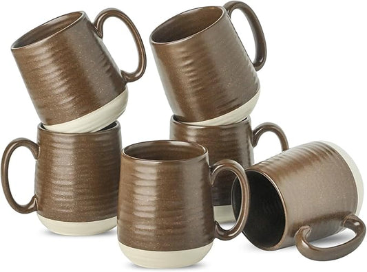 Hasense Coffee Cups Set of 6, 15 oz Stoneware Coffee Mugs with Big Handles, Modern Tea Cup for Indoor and Outdoor for Cocoa, Milk, Tea, Hot Chocolate, Soup, Valentine's Day Gifts, Brown-Ruum Studio Home