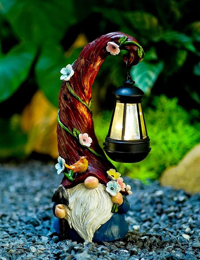 Gnome Garden Decor Statue Solar Gnomes Decorations for Yard with Lantern Light Outdoor Decorations for Patio Mom Gift-Ruum Studio Home