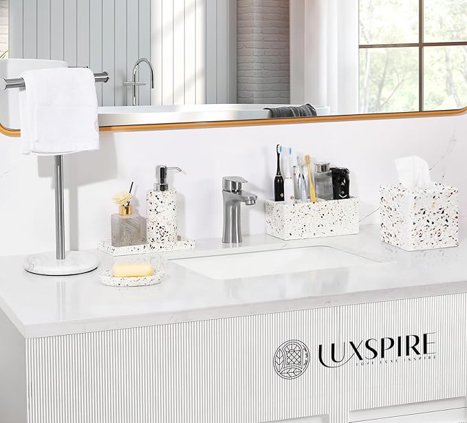 Luxspire Toothbrush Holder for Bathroom, 5 Slots Bathroom Counter Organizer Toothbrush and Toothpaste Holder, Bathroom Accessories for Restroom Bathroom, Terrazzo-Ruum Studio Home