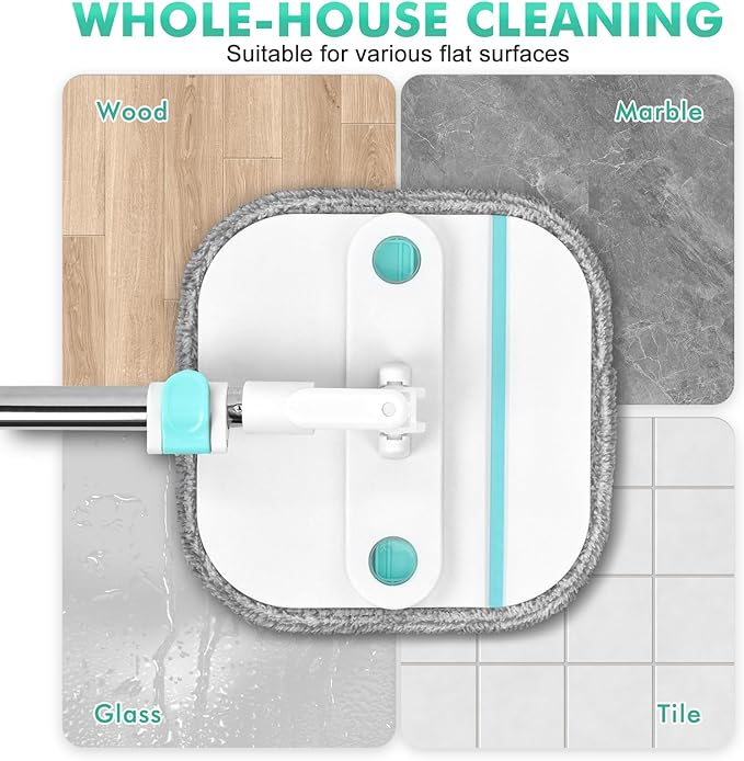 Upgraded Spin Mop and Bucket Self-Standing Mop Bucket Separate Dirty and Clean Water System Self Wringing 360° Rotating Clean Mop and Bucket Set with14Pads Mop-Blue-Ruum Studio Home